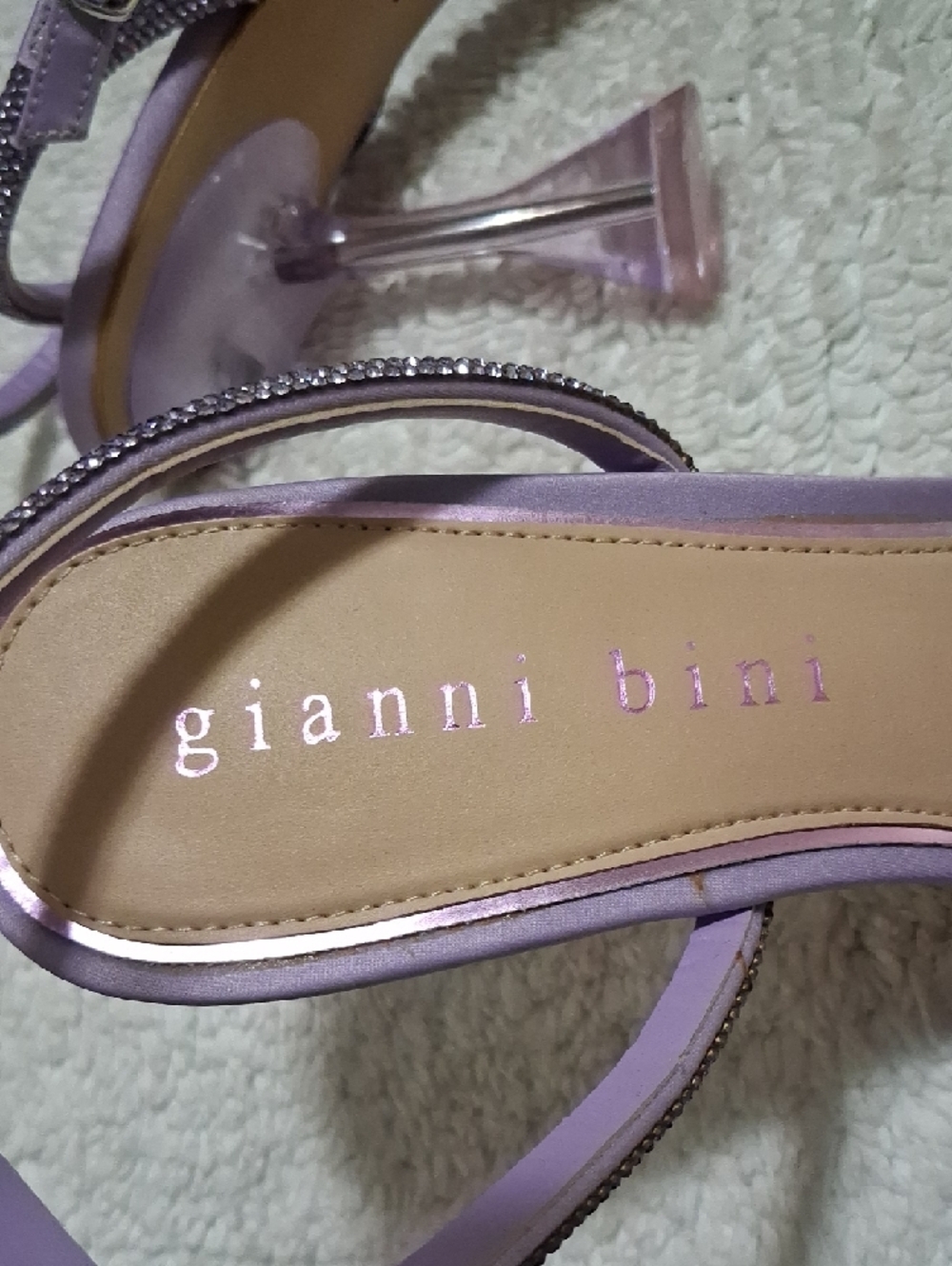 Gianni Bini Lavender Satin Crystal-Embellished Heels - Picture 2 of 6
